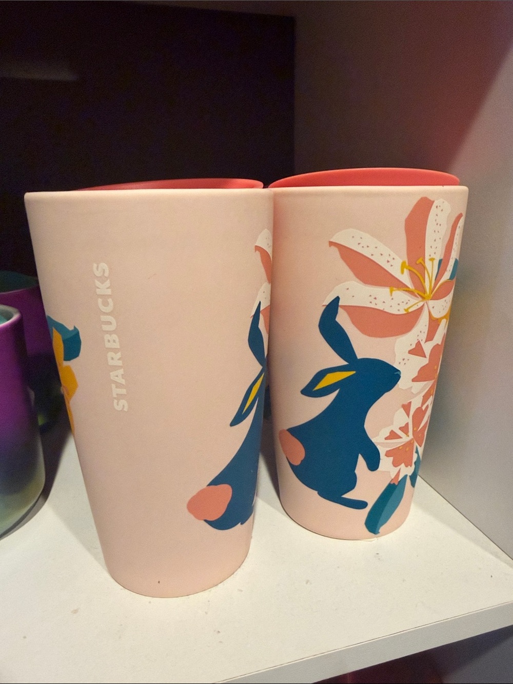 Starbucks Pink and Blue Floral Bunny Reusable Cup